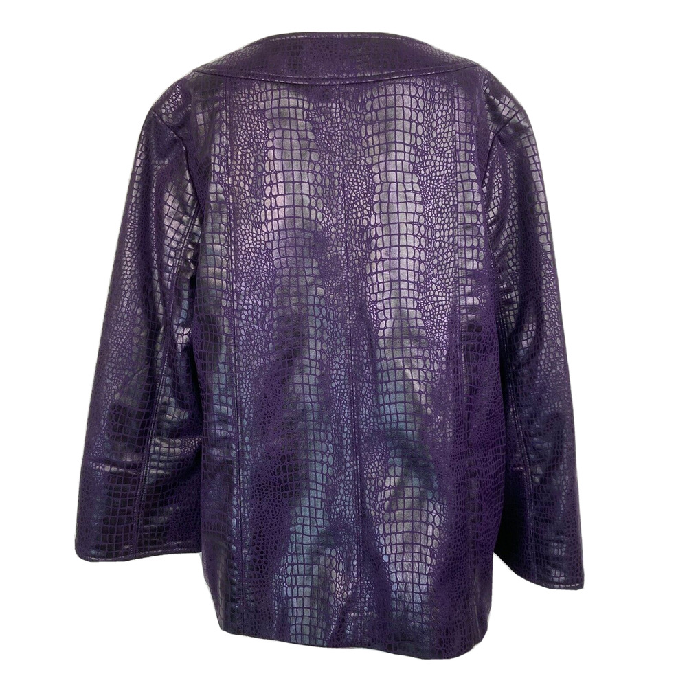 Susan Graver Blazer Jacket Womens M Purple Snake Print Full Zip 3/4 Bell Sleeve - Picture 4 of 10